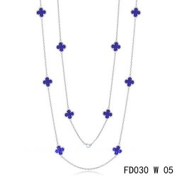 Van Cleef & Arpels Vintage Alhambra 10 Motifs Lapis lazuli Long Necklace White Gold