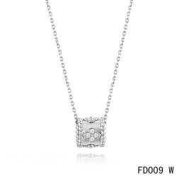 Van Cleef Arpels Perlee Clover Pendant Necklace White Gold with Diamonds