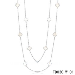 Van Cleef & Arpels Vintage Alhambra 10 Motifs White Mother of Pearl Long Necklace White Gold