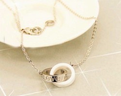 Cartier LOVE 2 Rings Charm Necklace in 18K White Gold With White Ceramic