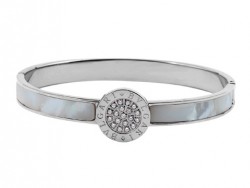 Designer Bvlgari Bangle in Steel with Mother of Pearl and Pave Diameters
