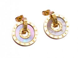 Bvlgari Bulgari Pendant Earrings in 18kt Yellow Gold with Mother of Pearl and Pave Diamonds