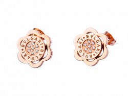 Bulgari Stud Earrings in 18kt Pink Gold with Pave Diamonds