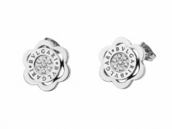 Bulgari Stud Earrings in 18kt White Gold with Pave Diamonds