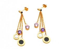 Bvlgari Swarovski Crystal Drop Earrings in 18kt Yellow Gold with Mother of Pearl & Black Onyx and Pave-Diamonds