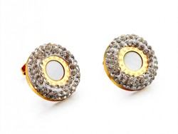 Bvlgari Stud Earings in 18K Yellow Gold with Mother of Pearl & Paved Diamonds