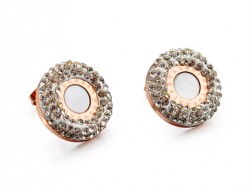 Bvlgari Stud Earings in 18K Pink Gold with Mother of Pearl & Paved Diamonds