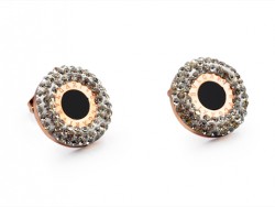 Bvlgari Stud Earings in 18K Pink Gold with Black Onyx & Paved Diamonds
