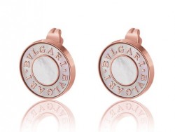 Bvlgari-Bvlgari Stud Earrings in 18kt Pink Gold with Mother of Pear and Grey Quartz
