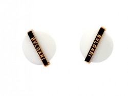 Bvlgari Stud Earrings with White Ceramic in 18kt Yellow Gold 