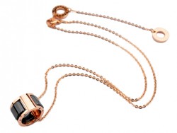 Bulgari Small Round Pendant with Chain in 18kt Pink Gold with Black Ceramics