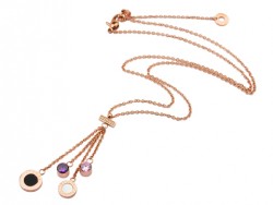 Bvlgari Swarovski Crystal Drop Necklace in 18kt Pink Gold with Mother of Pearl & Black Onyx and Pave-Diamonds