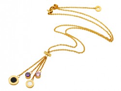 Bvlgari Swarovski Crystal Drop Necklace in 18kt Yellow Gold with Mother of Pearl & Black Onyx and Pave-Diamonds