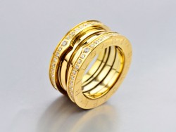 Bvlgari 3-Brand B.zero1 Ring in 18kt Yellow Gold with Pave Diamonds-NEW