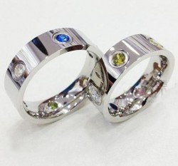 Cartier LOVE Ring in White Gold, Coloured Stones