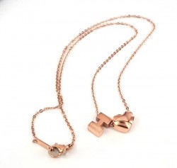 Hermes H Logo & Heart Charm Necklace in 18K Pink Gold