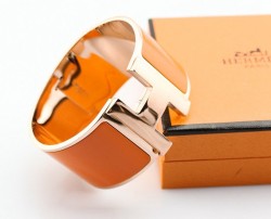 Hermes Clic Clac H Bracelet Orange Enamel & 18kt Pink Gold,Wide