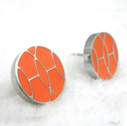 Hermes Orange Enamel Stud Earrings in 18kt White Gold