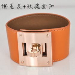 Hermes Kelly Dog Orange Leather KD Bracelet Cuff Rose Gold HW