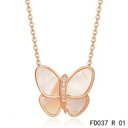 Van Cleef & Arpels Flying Butterfly Pendant,Pink Gold,White Mother-of-pearl