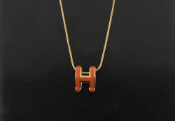 Hermes Orange H Logo Charm Necklace in 18kt Pink Gold