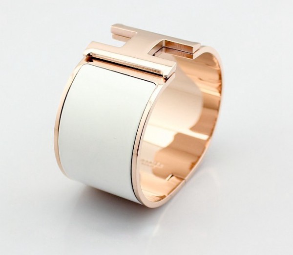Hermes Clic Clac H Bracelet White Enamel & 18kt Pink Gold,Wide - Hermes  Jewelry