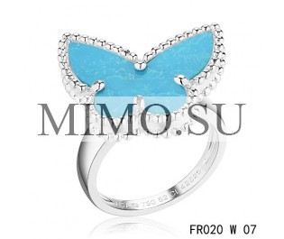 Van Cleef and Arpels Lucky Alhambra Butterfly Ring Replica White Gold with Turquoise