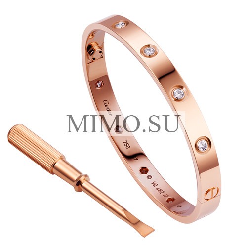 Cartier Love Bracelet Fake Pink Gold Plated Real With 10 Diamonds Copy B6040617