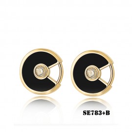 Amulette de Cartier Yellow Gold Earrings Fake Onyx with 2 Diamonds