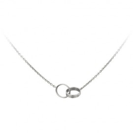 Cartier Love Necklace Fake 18K White Gold With Double Ring Pendant