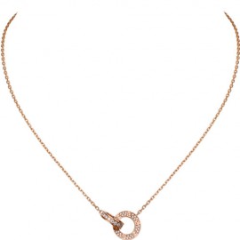 Cartier Pink Gold Love Necklace Fake Paved Diamonds Double Ring Pendant