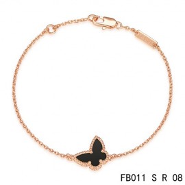 Van Cleef & Arpels Pink Gold Replica Sweet Alhambra Black Onyx Butterfly Bracelet