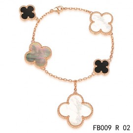 Van Cleef & Arpels Pink Gold Replica Magic Alhambra Bracelet 5 Motifs Stone Combination