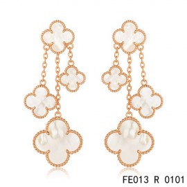 Van Cleef & Arpels Pink Gold Magic Alhambra Earrings White Mother of Pearl 4 Motifs