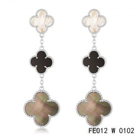 Van Cleef & Arpels Magic Alhambra 3 Clover Motifs Earrings in White Gold