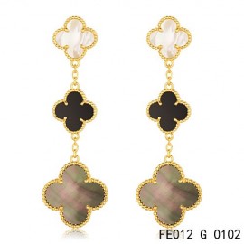 Van Cleef & Arpels Magic Alhambra 3 Clover Motifs Earrings in Yellow Gold