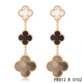 Van Cleef & Arpels Magic Alhambra 3 Clover Motifs Earrings in Pink Gold