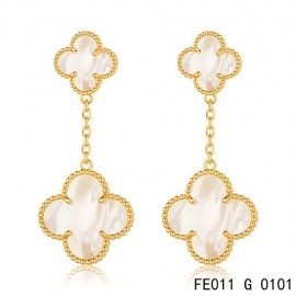 Van Cleef and Arpels Yellow Gold Magic Alhambra 2 Motifs Earrings White Mother of Pearl