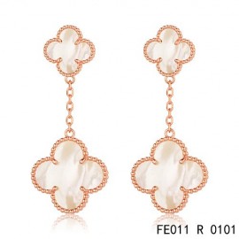 Van Cleef and Arpels Pink Gold Magic Alhambra 2 Motifs Earrings White Mother of Pearl