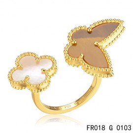 Van Cleef Arpels Yellow Gold Lucky Alhambra Between the Finger Ring Replica Stone Combination