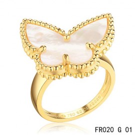 Van Cleef & Arpels Lucky Alhambra Butterfly Ring Replica Yellow Gold with White Mother-of-pearl