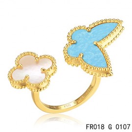 Van Cleef Arpels Lucky Alhambra Between the Finger Yellow Gold Ring Replica Stone Combination