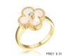 Van Cleef and Arpels Vintage Alhambra Ring Replica Yellow Gold White Mother of Pearl with Diamond