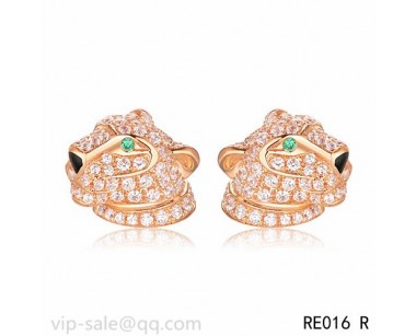 Panthére DE Cartier Earrings in 18K pink gold fully diamond-paved with panther head motif