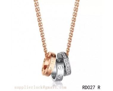 Cartier love necklace pink gold chain with three 18k gold rings 