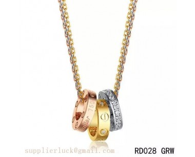 Cartier love necklace 3 color gold chain with three 18k gold rings 