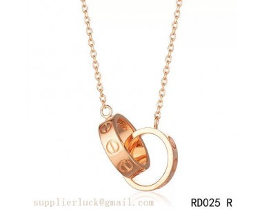 Cartier love necklace with two 18K pink gold rings 