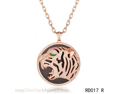 Panthere de Cartier Leopard head necklace in pink gold with emeralds and diamonds 