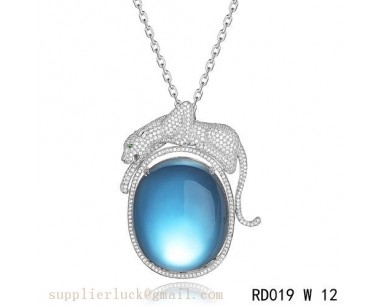 Panthere de Cartier blue crystal pendant necklace in white gold with diamonds 