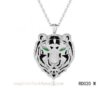 Panthere de Cartier Leopard head pendant in white gold with emeralds and diamonds